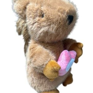 Brown and Pink Plush Squirrel with Bushy Tail and pin mom heart